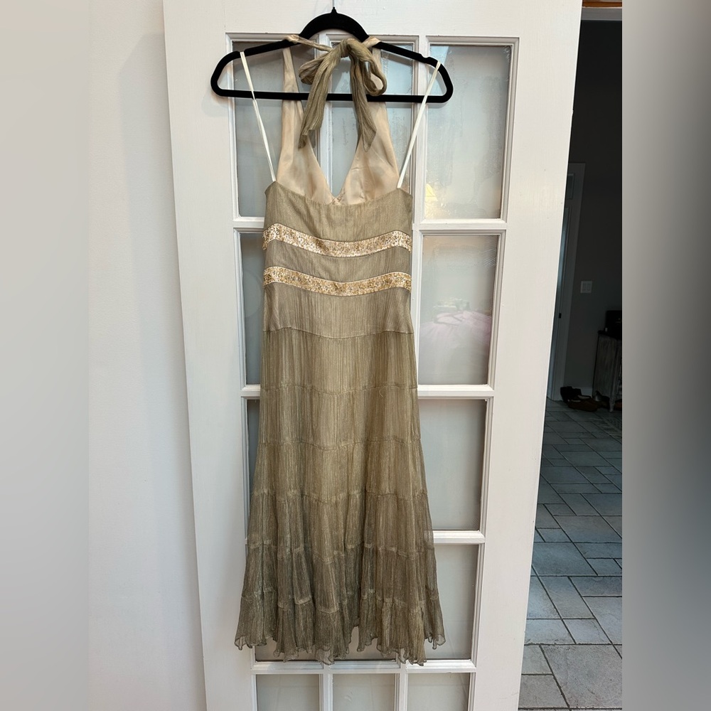 Vintage Cache Y2K Sequin Beaded Gold Romantic Formal Silk Gown Size 2 XS NWT - Picture 4 of 13